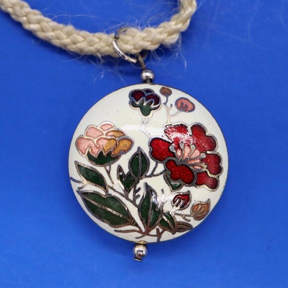 Set of 2 Cloisonne' Necklaces Elephant & Floral Pendant on Cord Vtg Estate Find - Picture 7 of 9